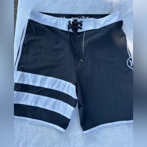 Hurley Black and White Athletic Shorts with Stripes